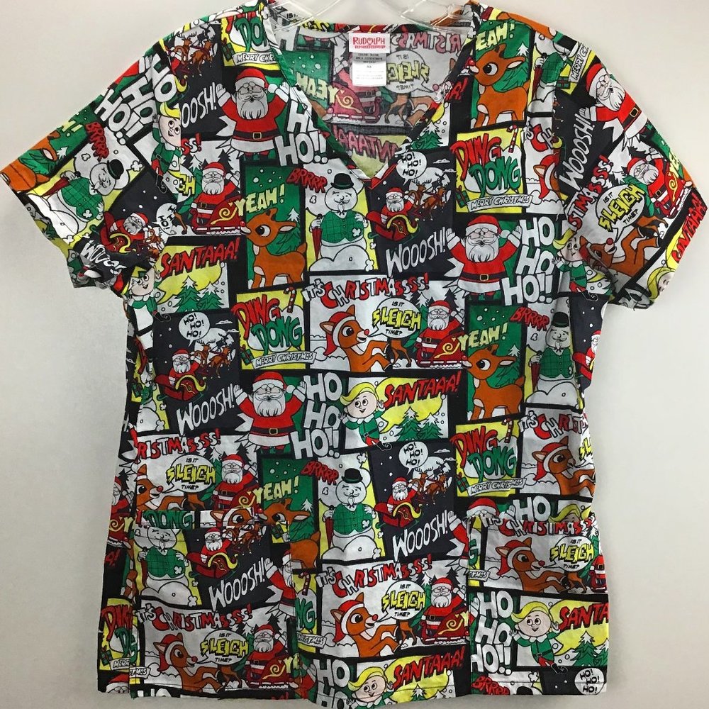 Rudolph The Red Nose Reindeer Holiday Christmas Festive Scrubs Size‎ Medium